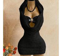 Robe mini à capuche avec décolleté plongeant pailleté, romantique vacances, escapade sexy, festival de musique rétro, vacances tropicales, rendez-vous, thé de l'après-midi, croisière sur la plage, roa