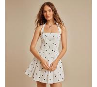 Robe mini à col ras-du-cou, plissée boîte, sans manches, imprimé pois. Tenue pour la rentrée scolaire, un concert country en automne L,M,S,XL,XSBlocs de couleur,Géométrique,Tout ImpriméTissu tissé