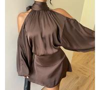 Robe mini à manches longues de couleur unie pour femmes, nouvelle arrivée. Robe trapèze à manches lanternes. Robe de soirée, robe de rendez-vous, robe pour le thé de l'après-midi, automne/hiver L,M,S,