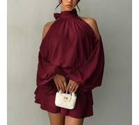 Robe mini à manches longues de couleur unie pour femmes, nouvelle arrivée. Robe trapèze à manches lanternes. Robe de soirée, robe de rendez-vous, robe pour le thé de l'après-midi, automne/hiver L,M,S,