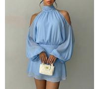 Robe mini à manches longues de couleur unie pour femmes, nouvelle arrivée. Robe trapèze à manches lanternes. Robe de soirée, robe de rendez-vous, robe pour le thé de l'après-midi, automne/hiver L,M,S,