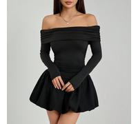 Robe mini à une épaule, manches longues, ourlet à volants, en couleur unie, pour le printemps et l'automne Petite XXS,Petite XS,Petite S,Petite M,Petite LUnicoloreTissu tricoté