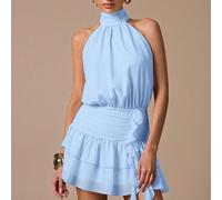 Robe mini ajustée à volants sans manches, robe élégante, douce et mignonne pour un rendez-vous romantique, une fête, un mariage de demoiselle d'honneur, l'été, un goûter, le Nouvel An, la Saint-Valent