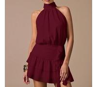 Robe mini ajustée à volants sans manches, robe élégante, douce et mignonne pour un rendez-vous romantique, une fête, un mariage de demoiselle d'honneur, l'été, un goûter, le Nouvel An, la Saint-Valent
