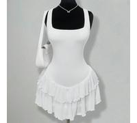 Robe mini ajustée au dos nu, col carré, volants multicouches, ourlet volant L,M,S,XS,XXSUnicoloreTissu tricoté