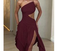 Robe mini asymétrique à une épaule, ajourée, froncée et dos nu en forme de ligne A. Convient pour les fêtes, les rendez-vous, les vacances, la saison de remise des diplômes, les festivals de musique c