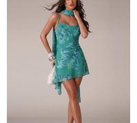 Robe mini asymétrique tissée à imprimé floral pour femmes, style décontracté de vacances printemps/été, plage, soirée, fête, sortie entre sœurs, festival de musique, vert sarcelle L,M,S,XL,XS,XXL,XXS,