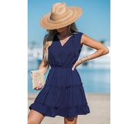 Robe mini avec col à nouer et à volants bleue Bleu M