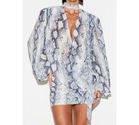 Robe mini cache-cœur à imprimé serpent, décolleté plongeant, détail ras-du-cou, manches chauve-souris longues, taille froncée, pour soirée et sortie nocturne L,M,S,XL,XS,XXL,XXS,XXXL,XXXXLTie dyeTissu
