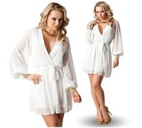 Robe mini creme tunique mousseline - John Zack - Encolure profonde - Taille élastique - Manches courtes XS