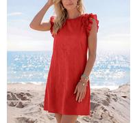 Robe Mini de couleur unie tissée avec garniture à volants pour femmes, décorée pour les vacances L,M,S,XL,XS,XXL,XXS,XXXL,XXXXLUnicoloreTissu tissé