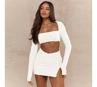 Robe mini de soirée à manches longues texturée et extensible avec décolleté carré Top et détails froncés, parfaite pour une soirée en club ou une soirée de printemps/été L,M,S,XL,XS,XXL,XXS,XXXL,XXXXL