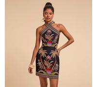 Robe mini de style vacances avec col cravate, dos nu, ajourée à la taille pour femmes L,M,S,XSAnimal,Plantes,Tout ImpriméTissu tissé