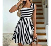 Robe mini décontractée à fines bretelles rayées pour femmes, robe d'été à nœud sur les épaules avec imprimé et zébré. Robes d'été rayées pour femmes, robes mignonnes, meilleures de robes, nouvelles ar