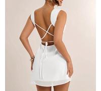 Robe mini d'été à col carré, dos nu et bretelles croisées, robe de soirée blanche style années 70 pour femmes, tenue de festival de musique, concert, sortie nocturne et clubbing, été L,M,S,XL,XS,XXL,X