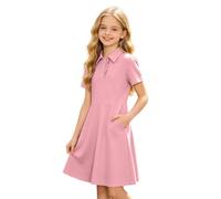 Robe Mini D'éTé à Manches Courtes BoutonnéEs Pour Filles Coupe TrapèZe Col à Revers Tunique Polo De Golf DéContractéE Uniforme Scolaire Respirant Couleur Unie Pour Enfants De 6 à 15 Ans LéGèRe