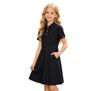 Robe Mini D'éTé à Manches Courtes BoutonnéEs Pour Filles Coupe TrapèZe Col à Revers Tunique Polo De Golf DéContractéE Uniforme Scolaire Respirant Couleur Unie Pour Enfants De 6 à 15 Ans LéGèRe