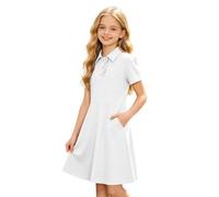 Robe Mini D'éTé à Manches Courtes BoutonnéEs Pour Filles Coupe TrapèZe Col à Revers Tunique Polo De Golf DéContractéE Uniforme Scolaire Respirant Couleur Unie Pour Enfants De 6 à 15 Ans LéGèRe