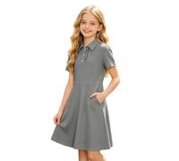 Robe Mini D'éTé à Manches Courtes BoutonnéEs Pour Filles Coupe TrapèZe Col à Revers Tunique Polo De Golf DéContractéE Uniforme Scolaire Respirant Couleur Unie Pour Enfants De 6 à 15 Ans LéGèRe