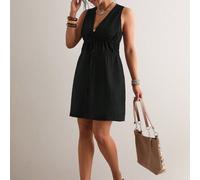 Robe mini d'été en lin à taille empire, col V profond, double nœud devant. Vêtement de plage, vacances, cache-maillot pour les vacances 0XL,1XL,2XL,3XL,4XL,5XLUnicoloreTissu tissé