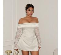 Robe mini élégante à épaules dénudées avec empiècement en dentelle, convient pour un anniversaire, la rentrée des classes, un bal de fin d'études, une réunion entre sœurs, un thé l'après-midi L,M,S,XS