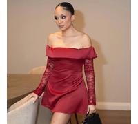 Robe mini élégante à épaules dénudées avec empiècement en dentelle, convient pour un anniversaire, la rentrée des classes, un bal de fin d'études, une réunion entre sœurs, un thé l'après-midi L,M,S,XL