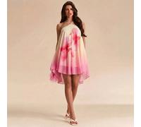 Robe mini élégante de vacances printemps/été, base jaune, imprimé floral vibrant rose en mousseline, col licou avec nœud, jupe froncée ample, robe fleurie, robe de plage, robe sexy L,M,S,XL,XS,XXL,XXS