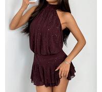 Robe mini élégante en mousseline de soie jaune beurre avec lien à la nuque pour femmes, robe de soirée, robe de sortie, robes d'été pour femmes, tenues de lune de miel, robe de témoin de mariage pour