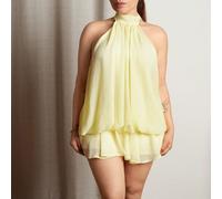 Robe mini élégante en mousseline de soie jaune beurre avec lien à la nuque pour femmes, robe de soirée, robe de sortie, robes d'été pour femmes, tenues de lune de miel, robe de témoin de mariage pour 
