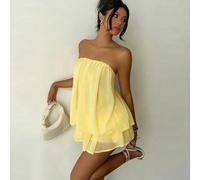 Robe mini en mousseline de soie sans bretelles jaune crème, robe d'été jaune pâle, tenue de rendez-vous pour femme, robe d'été pour femme, tenue de lune de miel, robe de témoin de mariage, robe de vac