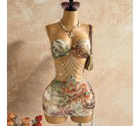 Robe mini évidée à imprimé tropical romantique, robe de vacances sexy pour femmes, convient pour la plage, la croisière, les fêtes, les festivals de musique, le style boho, hippie, western, le carnava