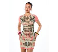 Robe mini moulante à imprimé de devise de rouble russe, manches courtes, col ras-du-cou, pour soirée et sortie en club L,M,S,XSTribal,BaroqueTissu tricoté