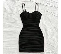 Robe mini moulante noire à volants en maille, peut être portée à l'envers ou à l'endroit. Convient pour les vacances, les rendez-vous, le thé de l'après-midi, les vacances, les festivals de musique, l