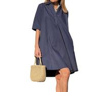 Robe mini oversize à manches courtes pour femme, idéale pour l'été, le bureau ou la plage. Légère et ample, elle possède des poches et est disponible en bleu marine (taille XL). Couleur : très grande.