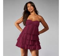 Robe mini sans bretelles à volants étagés, robe de soirée, robe d'invitée de mariage, robe de demoiselle d'honneur, torsadée devant, taille empire L,M,S,XL,XS,XXL,XXS,XXXL,XXXXLMousseline