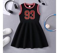 Robe minimaliste mode printemps/été pour pré-adolescentes, robe imprimée lettres mi-longue à col rond sans manches, robe décontractée confortable et polyvalente, vêtement de style actif pour sports ex