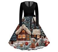 Robe Moche De Noel Femme, Robe Cocktail Femme, Robes Vintage Rockabilly Classique Elegant Swing Jupe Hepburn Rétro Grande Taille Costume À 3D Imprimé Manche Longue Deguisement Mariage Cérémonie Hiver