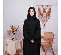 Robe modeste à manches chauve-souris avec détails à franges, en tissu tissé, à capuche, longue, pour le port de la prière, grande taille, noire, printemps 5XLUnicoloreTissu tissé