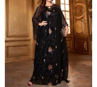 Robe modeste à manches chauve-souris avec motif floral pailleté, grande taille, noire, pour le printemps et les vacances 1XL,2XL,3XL,4XLFloralSequins,Tissu tissé