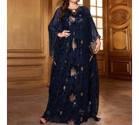 Robe modeste à manches chauve-souris avec sequins brodés, grande taille, pour le printemps et les vacances 1XL,2XL,3XL,4XLFloralSequins,Tissu tissé
