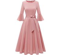 Robe Modeste pour Femmes Manches 3/4 Vintage Mariage Invité Midi Fit et Flare Tea Party Homecoming Blush 2XL