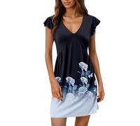 Robe Motif Courte sans Manches Robe Femme Ete Col V Robe Femme Chic Et Elegant Grande Taille pour Robe Femme Mi Longue Printemps Robe Plage Femme Elegant Noire Robe Boheme Dentelle Mes Commandes L