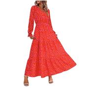 Robe Motif Noel Grande Taille Robe Femme Manches Longues Col V Elegant Robes Automne Robe de Vacances Hiver 2024 A-Line Casual Robe robe rose poudré cérémonie maillot de bain grande taille jupe