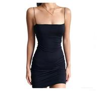 Robe moulante à bretelles spaghetti pour femme, plissée et extensible, robe d'été décontractée pour mini slip avec poches S-XL (noir M)