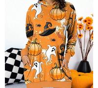 Robe moulante à capuche longue avec imprimé citrouille et fantôme pour femmes, pour Halloween L,M,S,XLAnimal,Halloween,Lettres,Fruits & légumesTissu tricoté