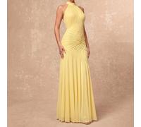 Robe moulante à col licou, taille froncée en spirale et jupe ample pour femmes, élégante et posée de l'aube au gala, laissez votre beauté briller L,M,S,XL,XS,XXL,XXS,XXXL,XXXXLUnicoloreTissu tricoté