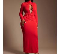 Robe moulante à col montant avec découpes et fronces, style urbain de villégiature du Nouvel An chinois 2025, convient pour le port quotidien, les fêtes, les concerts, tailles grandes 0XL,1XL,2XL,3XL,