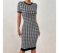 Robe moulante à pied-de-poule à liseré contrastant L,M,S,XL,XS,XXLPied-de-pouleTissu tricoté