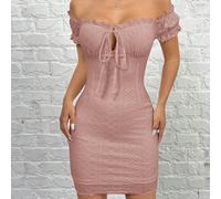 Robe moulante décontractée à rayures rose poudré et épaules dénudées en maille L,M,S,XL,XS,XXL,XXS,XXXL,XXXXLTissu tricoté