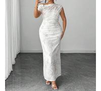 Robe moulante élégante à un épaule avec motif floral transparent et élastique pour femmes de grande taille 0XL,1XL,2XL,3XL,4XLPlantesTissu tricoté